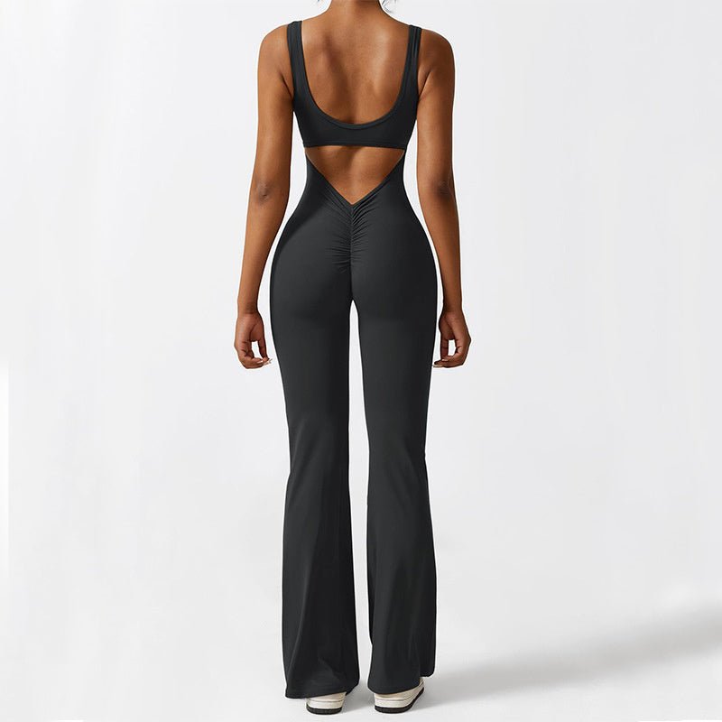 Women Sleeveless Flare Jumpsuits Fitness Yoga Long Pants - WILKYs