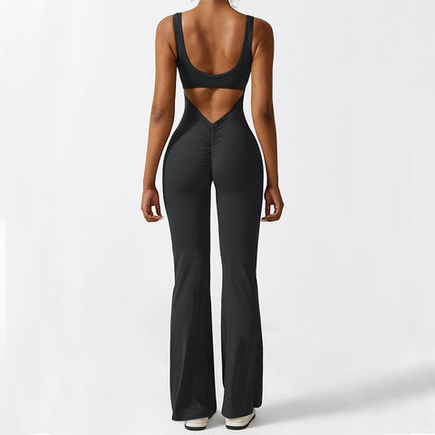 Women Sleeveless Flare Jumpsuits Fitness Yoga Long Pants - WILKYs