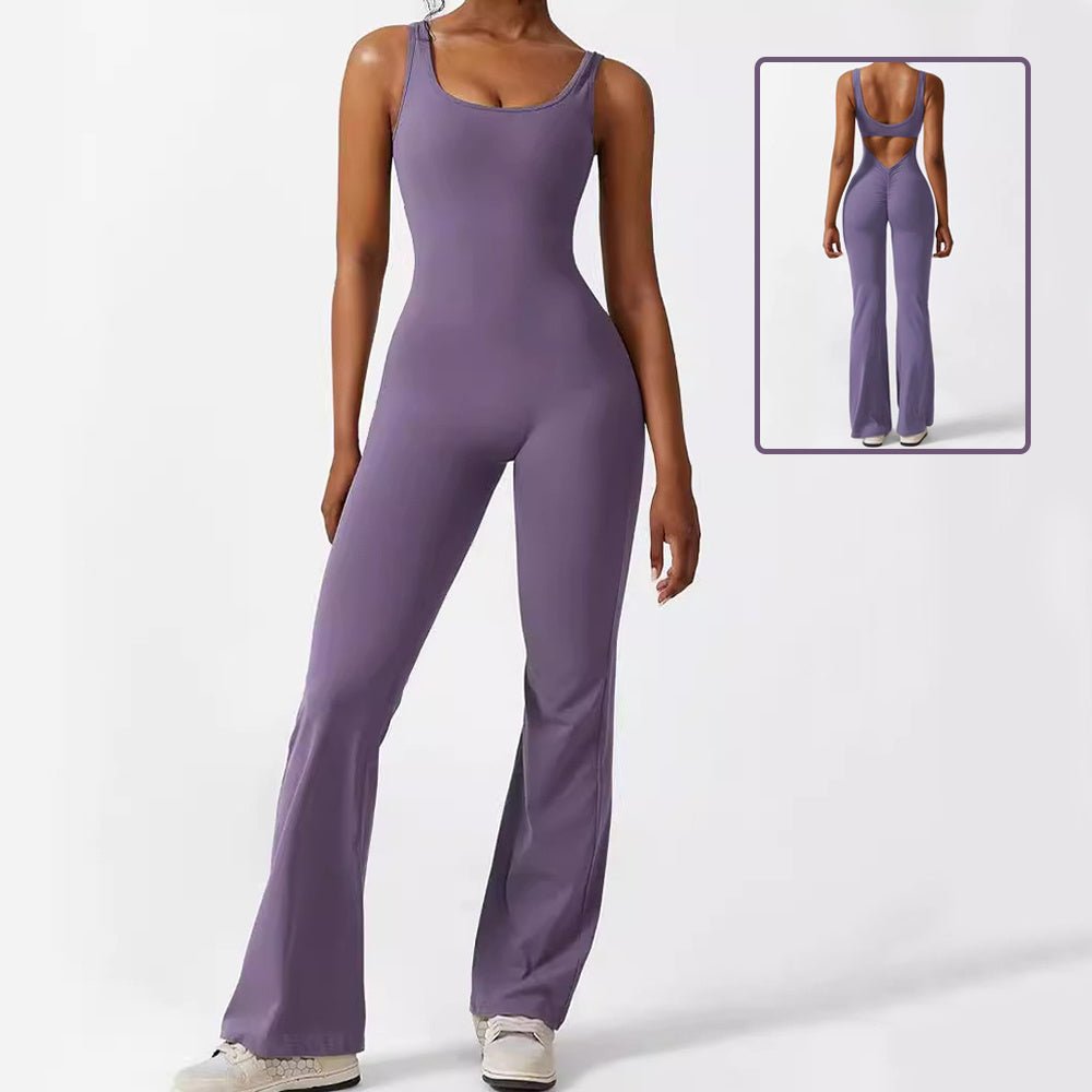 Women Sleeveless Flare Jumpsuits Fitness Yoga Long Pants - WILKYs