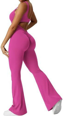 Women Sleeveless Flare Jumpsuits Fitness Yoga Long Pants - WILKYs