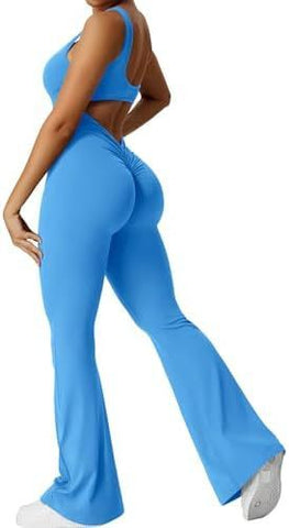 Women Sleeveless Flare Jumpsuits Fitness Yoga Long Pants - WILKYs