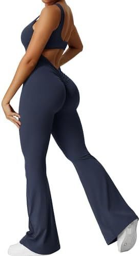 Women Sleeveless Flare Jumpsuits Fitness Yoga Long Pants - WILKYs