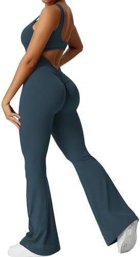 Women Sleeveless Flare Jumpsuits Fitness Yoga Long Pants - WILKYs