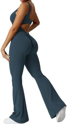 Women Sleeveless Flare Jumpsuits Fitness Yoga Long Pants - WILKYs