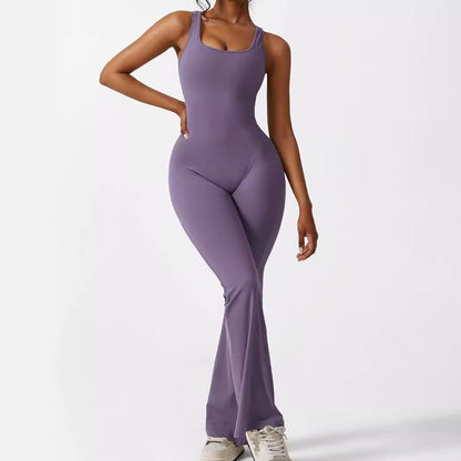 Women Sleeveless Flare Jumpsuits Fitness Yoga Long Pants - WILKYs