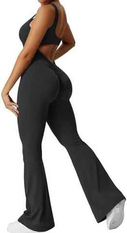 Women Sleeveless Flare Jumpsuits Fitness Yoga Long Pants - WILKYs