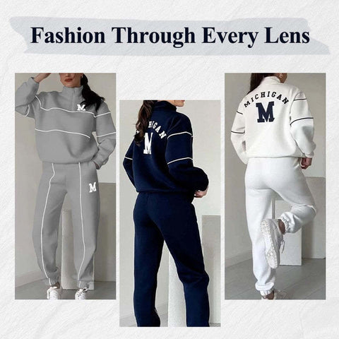Womens 2 Piece Outfits Lounge Hoodless Pullover Sweatshirt Sweatsuit Sets Sweatshirt Baggy Fashion Sweatpants With Pockets - WILKYs