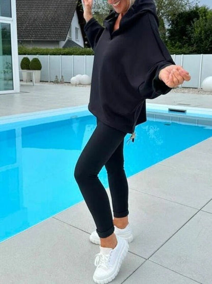 Women's Solid Color Hooded Sweatshirt Two - piece Set - WILKYs