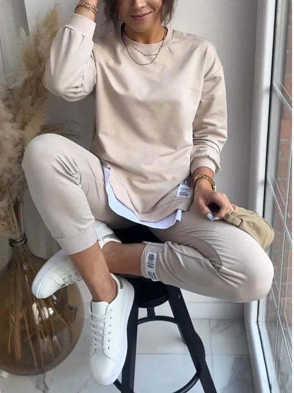 Women's Sports Suit Fashion Slit Design Sweatshirt Top And Slim - fit Trousers Sweatpants Casual Two Piece Set Outfit - WILKYs