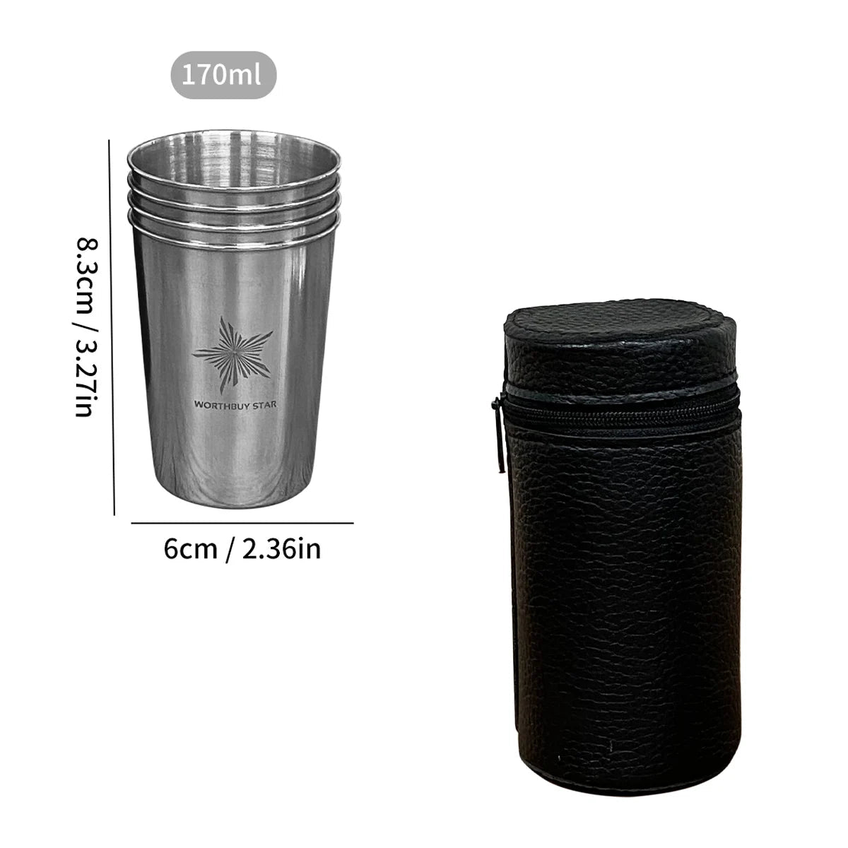 WORTHBUY Outdoor Practical Travel Stainless Steel Cups With Bag Portable Camping Mugs Whisky Wine Glasses Drinking Water Mug - WILKYs