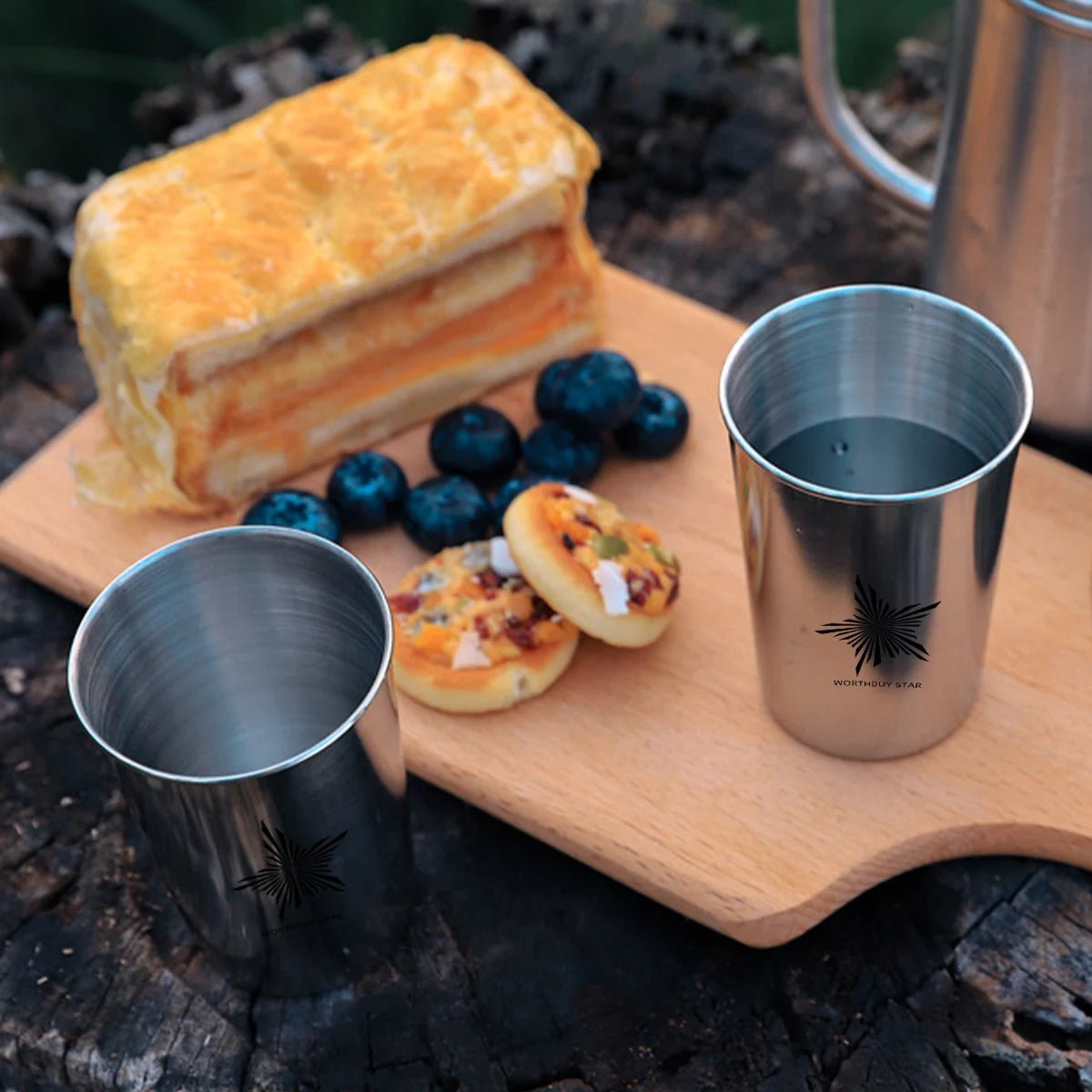 WORTHBUY Outdoor Practical Travel Stainless Steel Cups With Bag Portable Camping Mugs Whisky Wine Glasses Drinking Water Mug - WILKYs