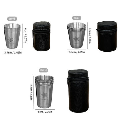 WORTHBUY Outdoor Practical Travel Stainless Steel Cups With Bag Portable Camping Mugs Whisky Wine Glasses Drinking Water Mug - WILKYs
