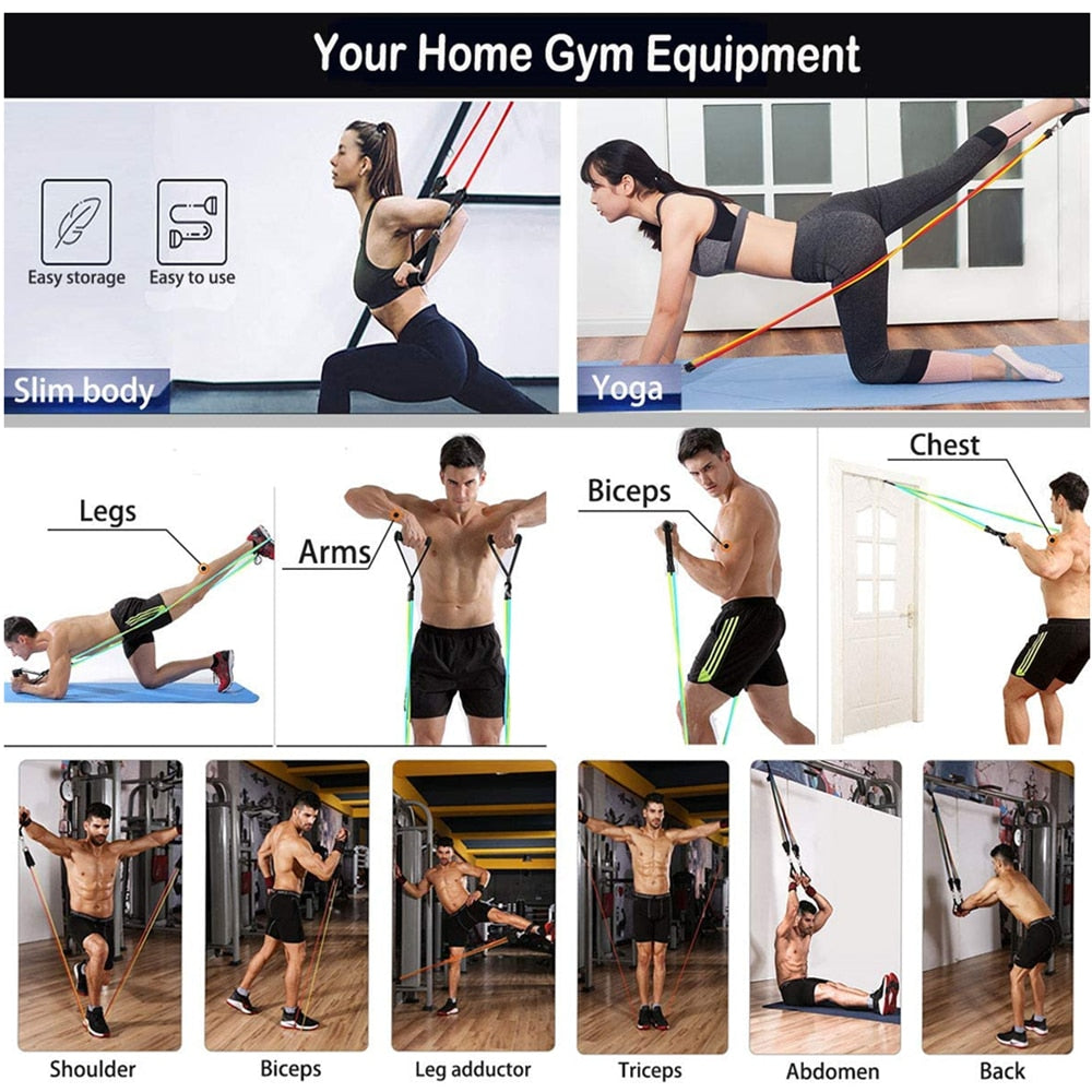 WILKYsResistance bandFitness Exercises Resistance Bands SetIntroducing our 360lbs Fitness Resistance Bands Set, the ultimate workout companion for your home gym. This versatile set of elastic tubes and pull ropes provides up