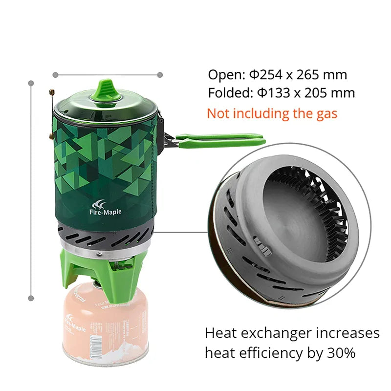 WILKYsGas StoveOutdoor Gas Stove BurnerCharacteristics:Nested design: saving more space in your backpackMulti-Function: support for one extra pot no X2 potHeat exchanger: 30% increase in heat efficiencyDu