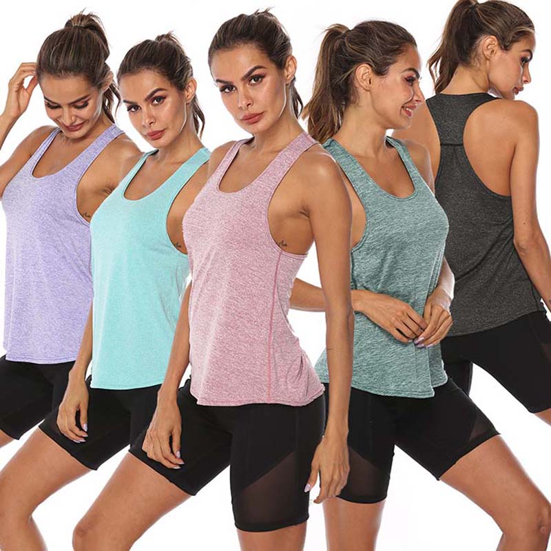 Women's workout tank tops in various colors, perfect for running, training, or yoga.