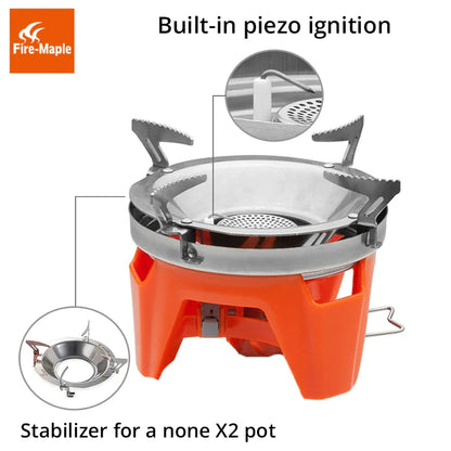 WILKYsGas StoveOutdoor Gas Stove BurnerCharacteristics:Nested design: saving more space in your backpackMulti-Function: support for one extra pot no X2 potHeat exchanger: 30% increase in heat efficiencyDu