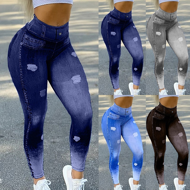 WILKYsPantsFaux Denim Jean LeggingsIntroducing our new Faux Denim Jean Leggings! These leggings are made of a high-quality fabric that is stretchy and comfortable, making them perfect for working out 