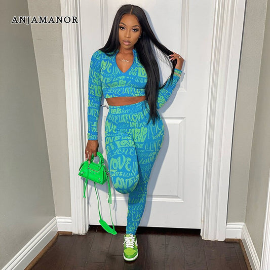 WILKYsTracksuitLetter Print Tracksuit Two Piece Set Sweatsuit