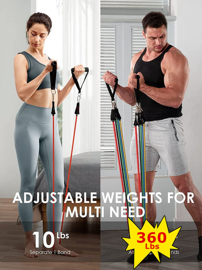 WILKYsResistance bandFitness Exercises Resistance Bands SetIntroducing our 360lbs Fitness Resistance Bands Set, the ultimate workout companion for your home gym. This versatile set of elastic tubes and pull ropes provides up