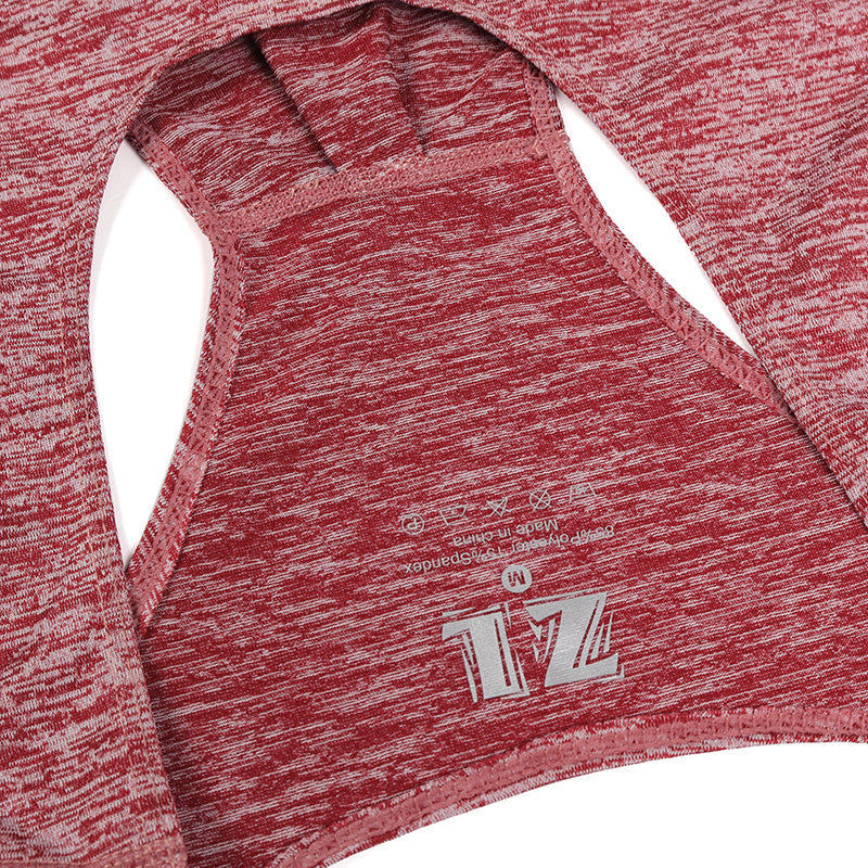 Workout tank top in wine red, sleeveless racerback style, with logo detail.