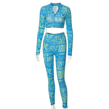 Letter Print Tracksuit Two Piece Set Sweatsuit - WILKYs
