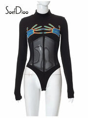 See Through Black Long Sleeve Bodysuit - WILKYs