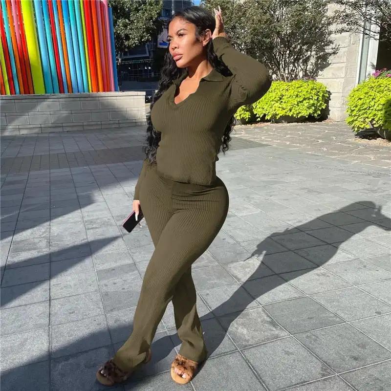 Solid Knit Ribbed Two Piece Set - WILKYs