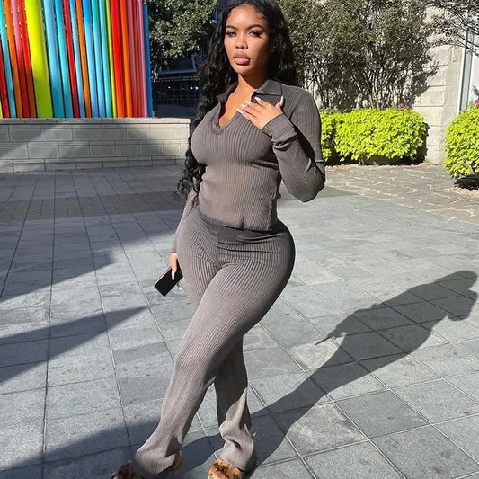 Solid Knit Ribbed Two Piece Set - WILKYs