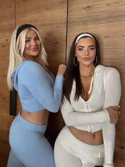 Spring Knitted Women's Two - Piece Set – Sweater Hoodie & Flare Pants - WILKYs